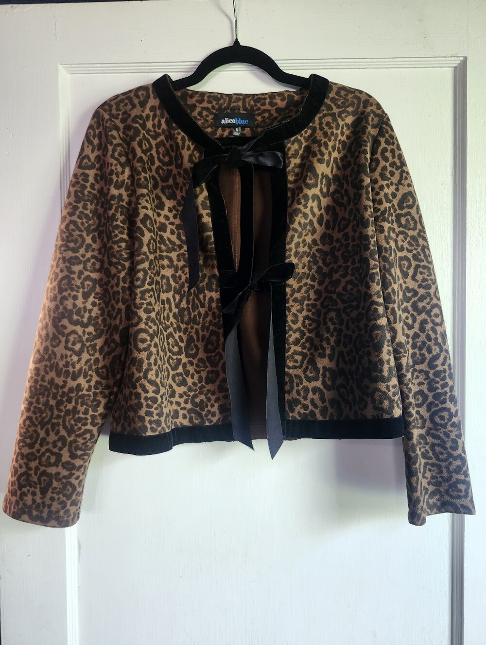 Vtg Alice Blue Cheetah Velvet Ribbon Cardigan S